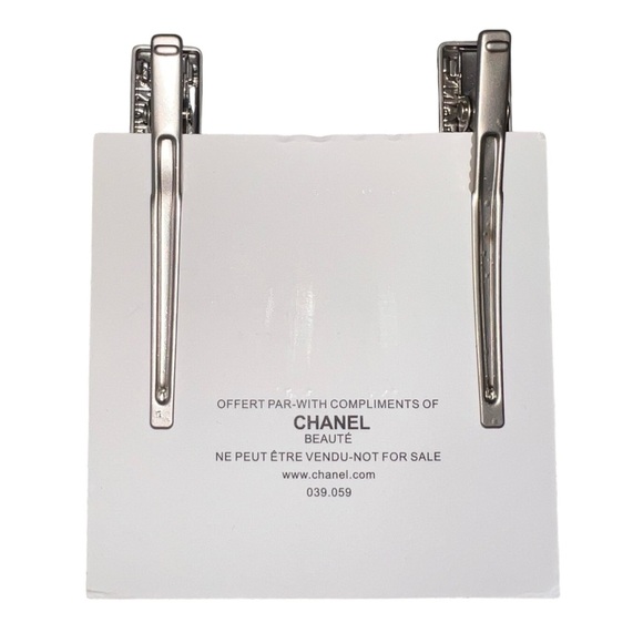 NWB CHANEL Silver Toned Rhinestone CC Logo Hair Clips in Gift Box Authentic main image 4